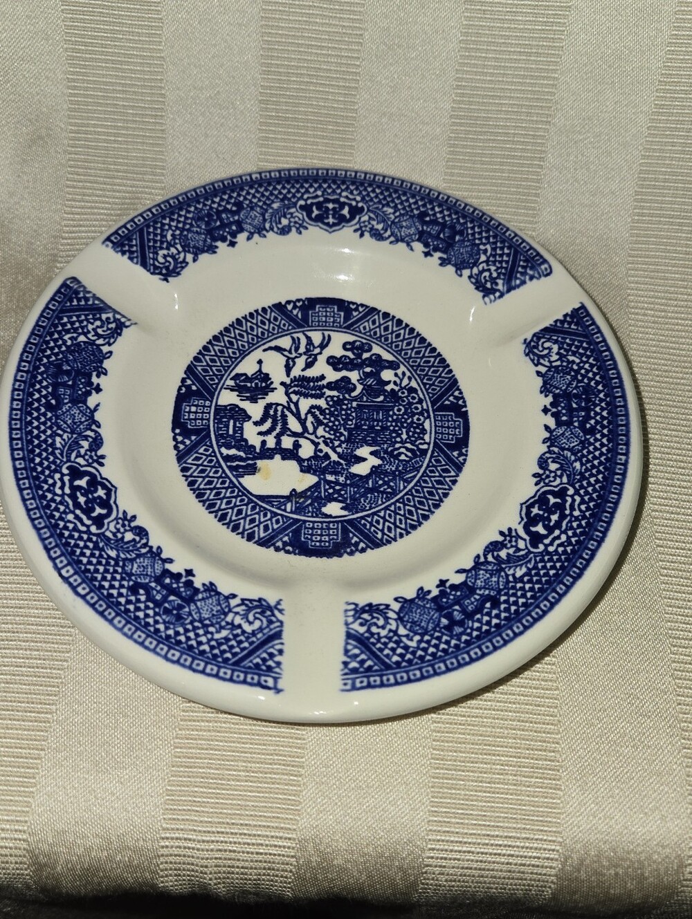 Vintage Blue and White Ceramic Ashtray with Willow Pattern
